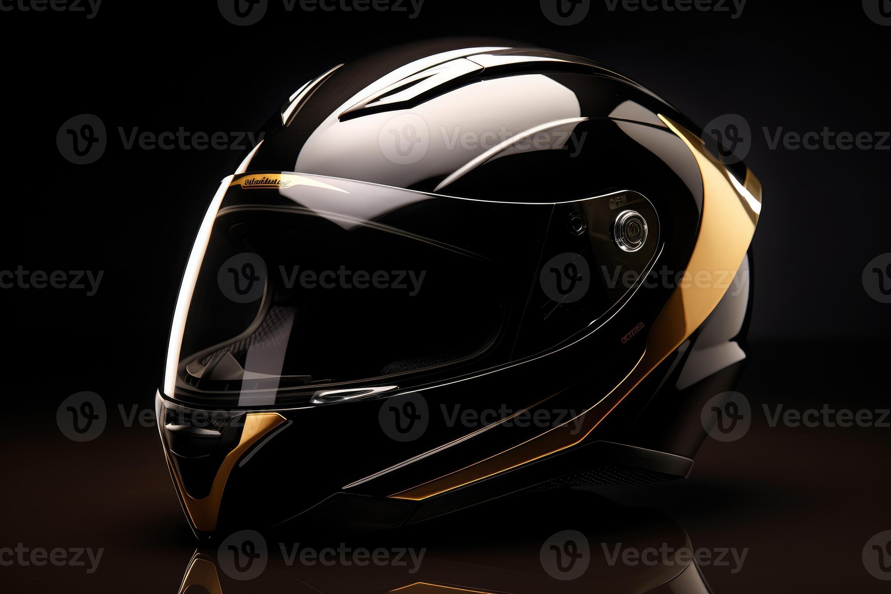 Modern motorcycle helmet on dark backdrop. Generative AI 26442498 Stock