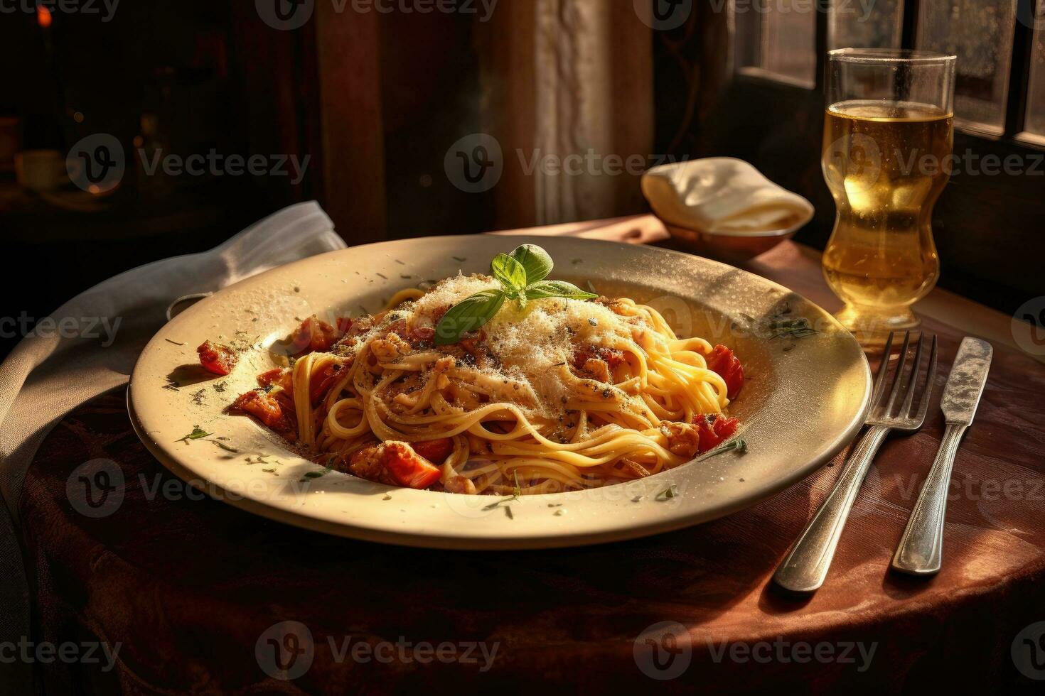 Italian pasta with tomato sauce, tomatoes. Generative AI photo