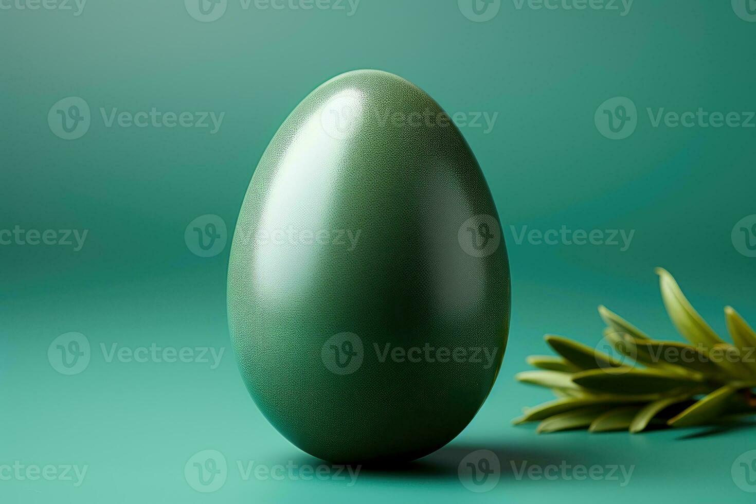 Single Easter green colored egg on green background. Generative AI photo