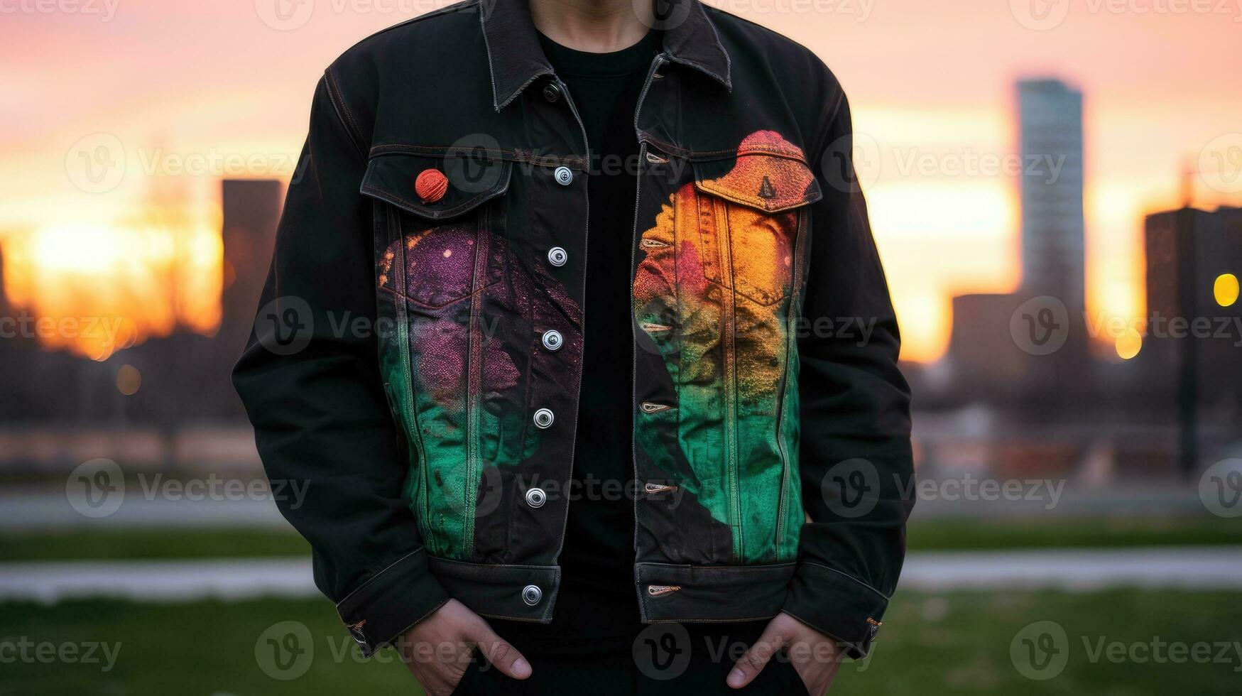 Upper body of man in jeans jacket. Generative AI photo