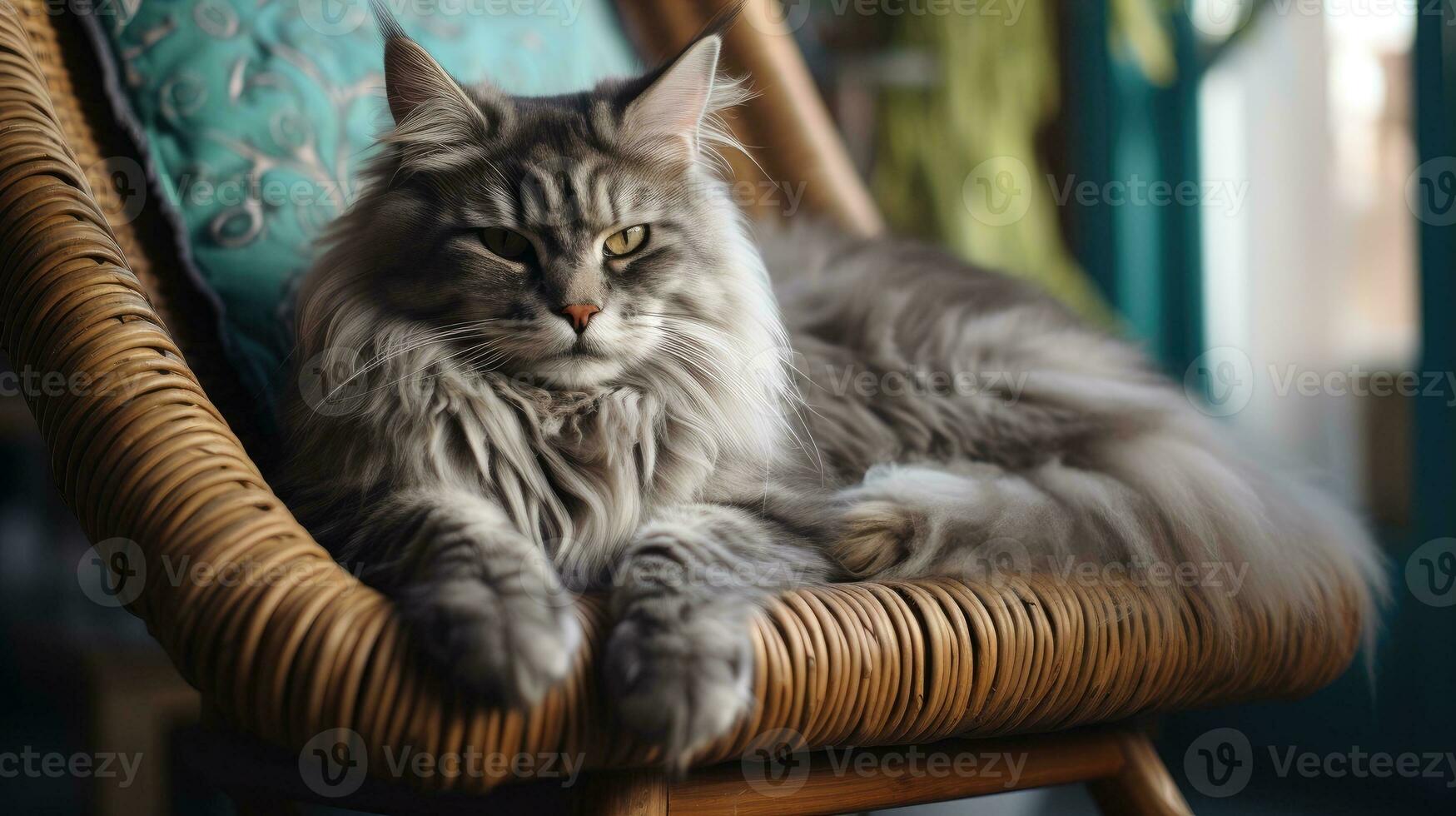 A cute grey cat is resting. Generative AI. photo