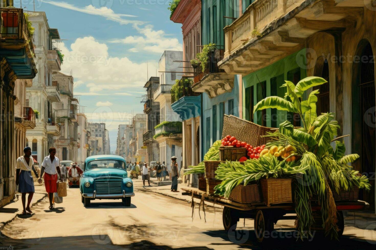 Fruits on a street in Havana, Cuba. Generative AI photo
