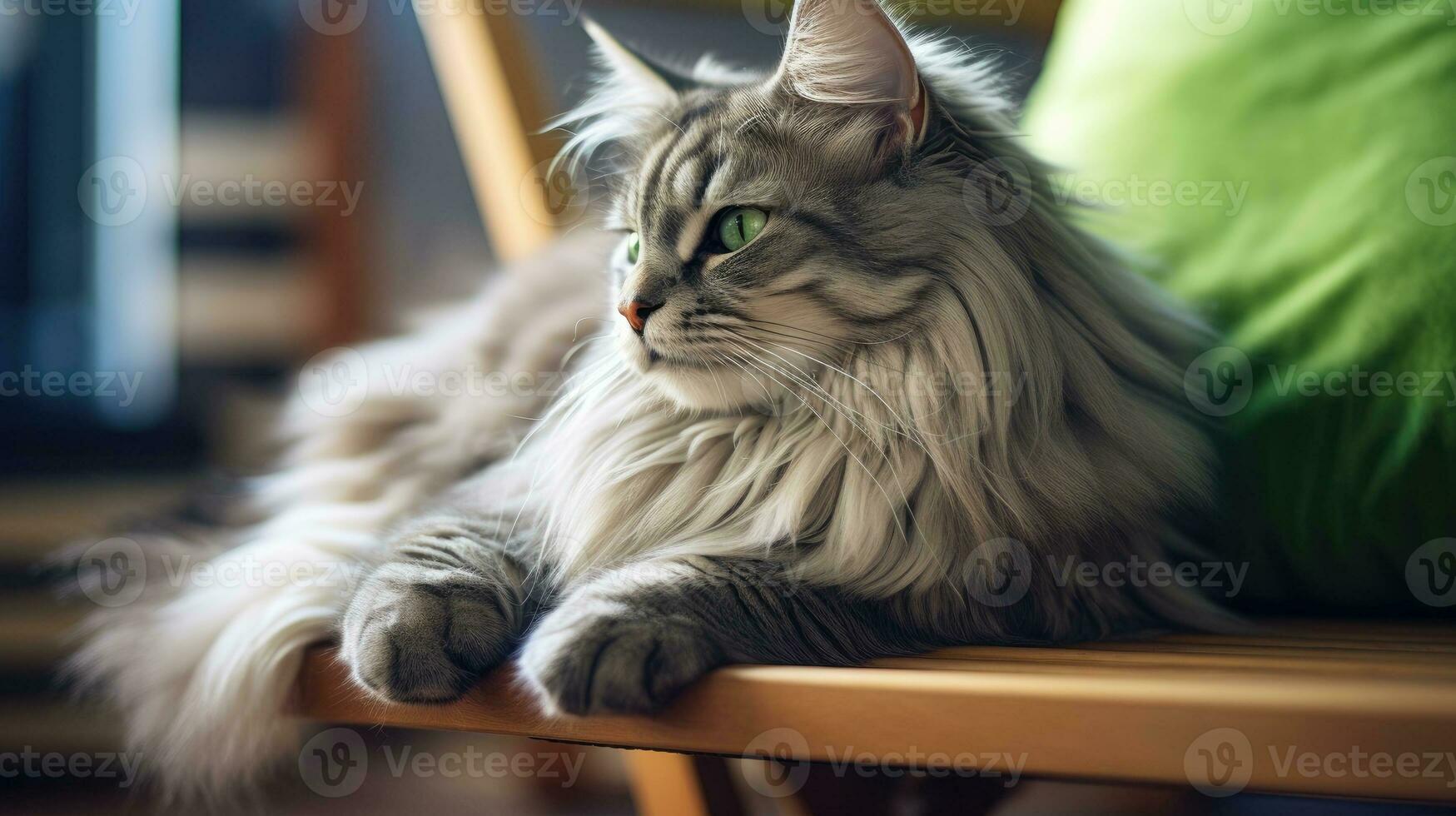 A cute grey cat is resting. Generative AI. photo