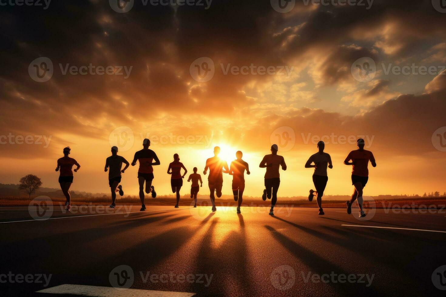 Picture of a group of people participating in a run. World health day. Generative AI photo