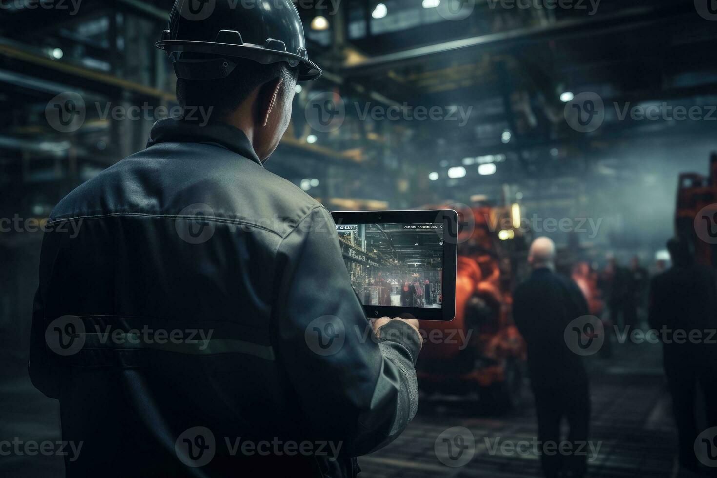 Industry worker is using tablet. Generative AI. photo