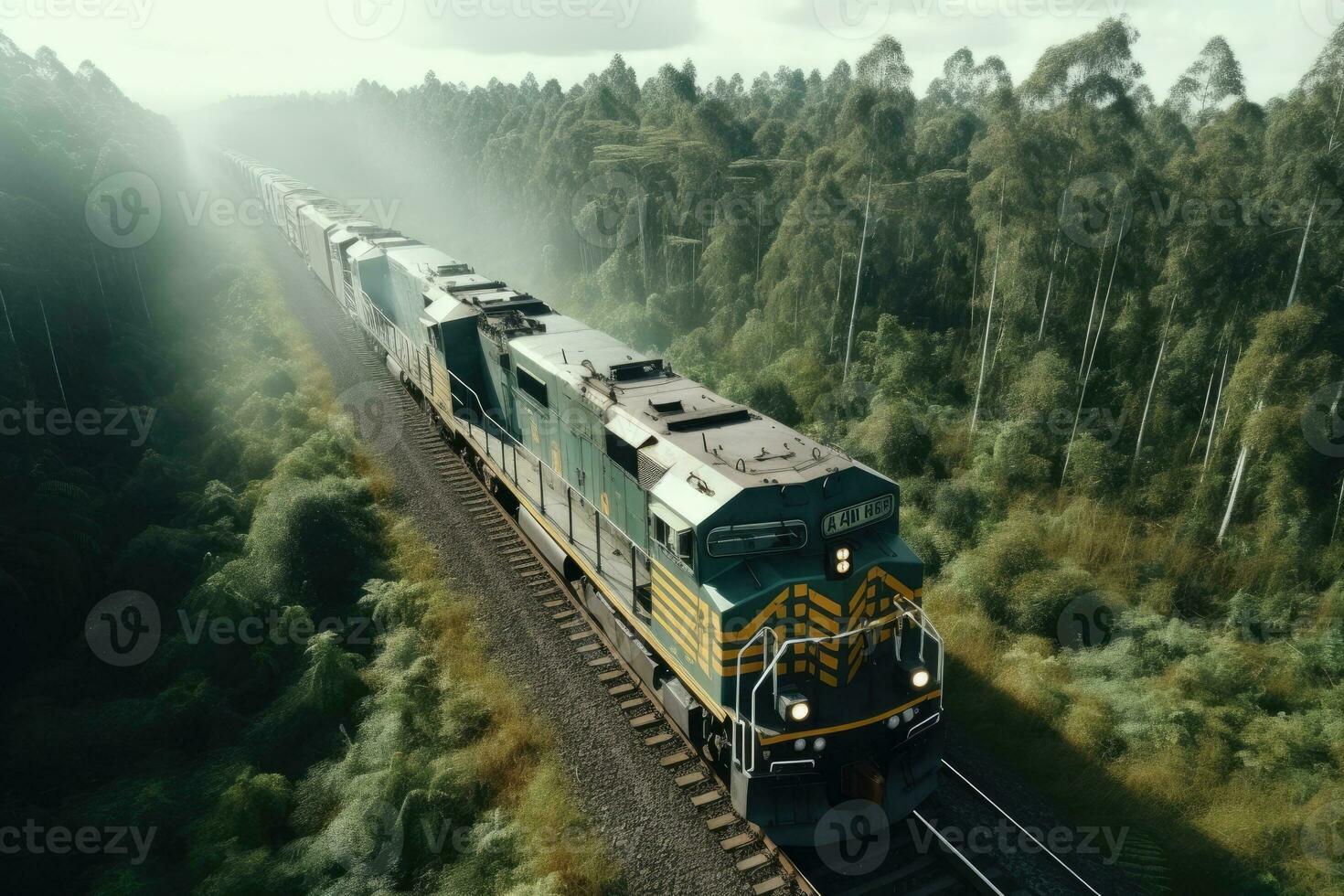 Suburban train travels through beautiful countryside. Generative AI photo