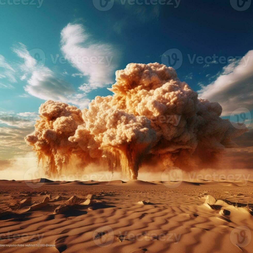 enorme explosión en un desierto. generativo ai foto