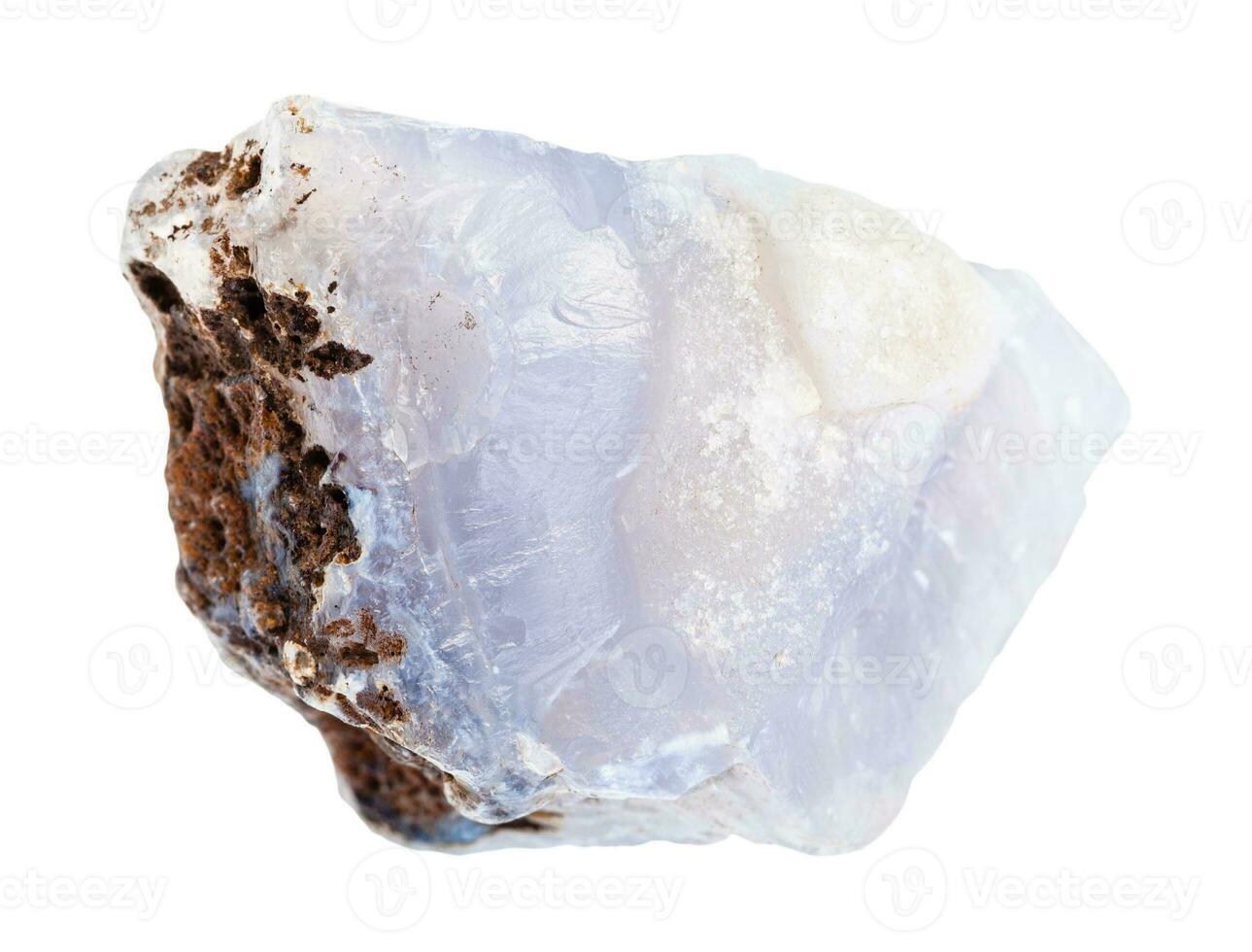 unpolished blue Chalcedony rock isolated on white photo