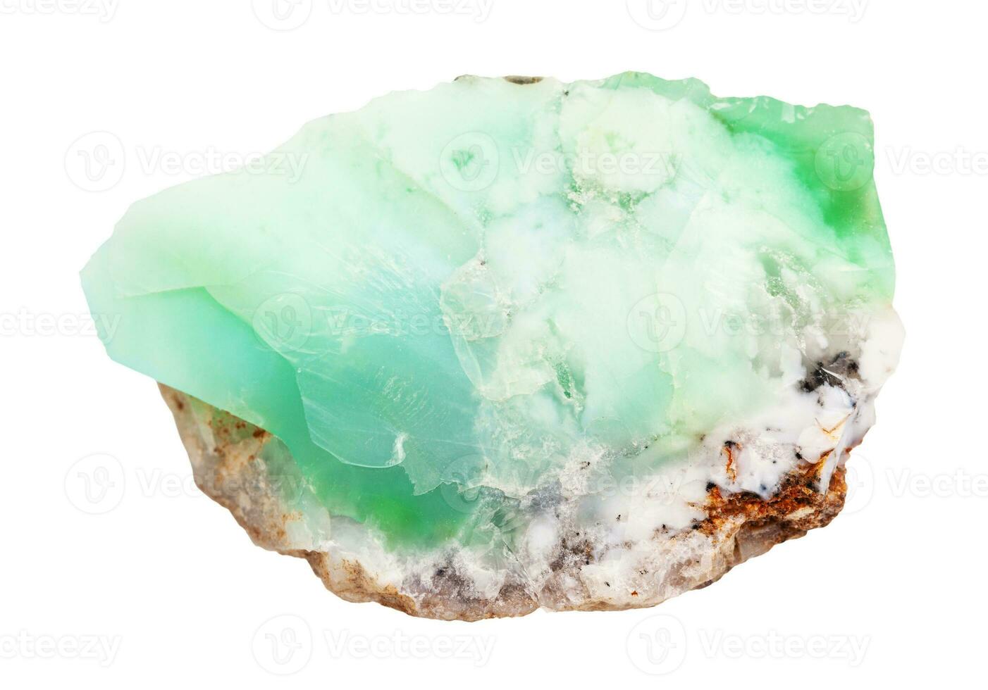 rough Chrysoprase rock isolated on white photo