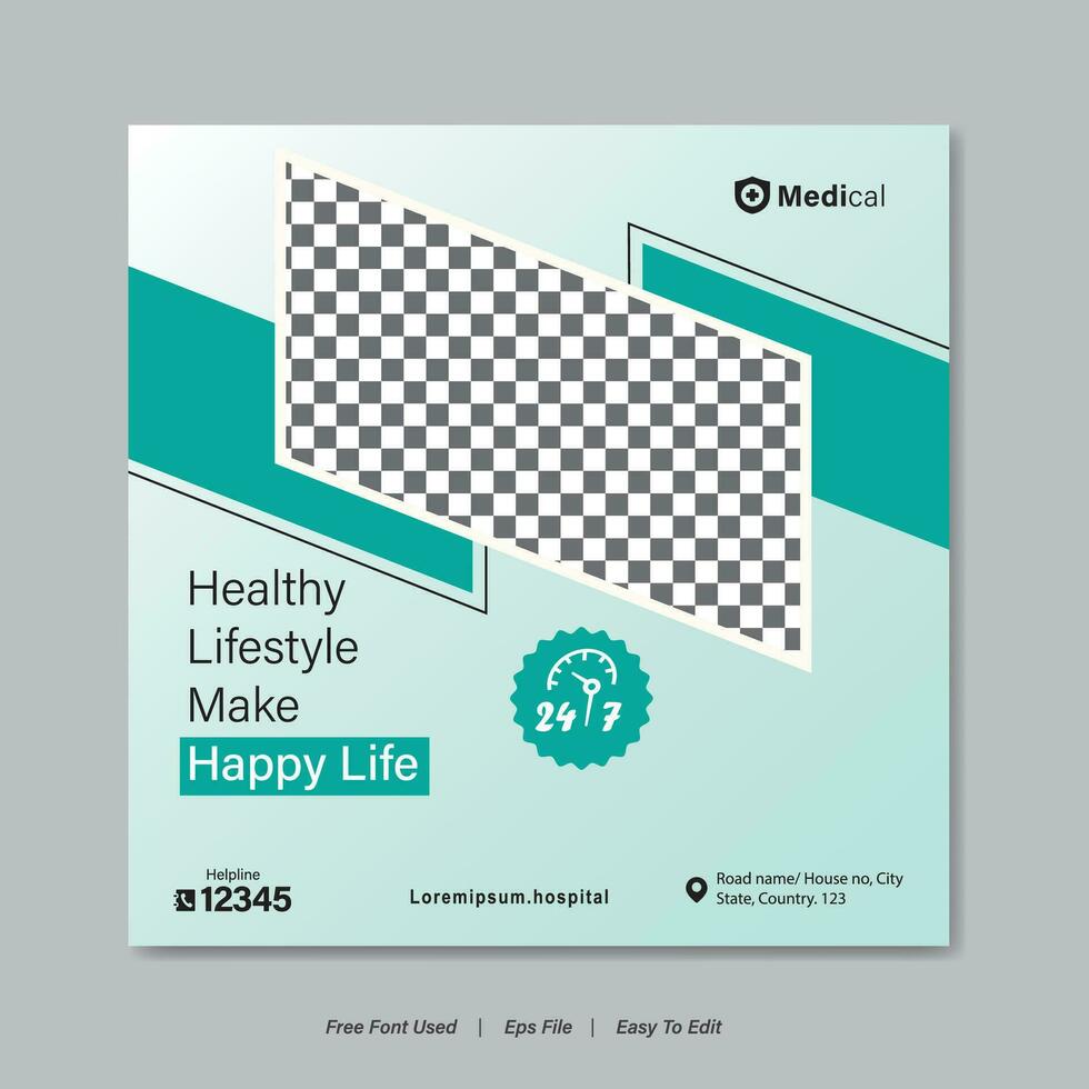 Medical social media post template, health banner template for social media, medical square ad design vector