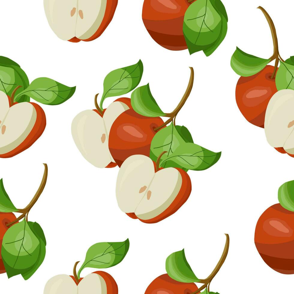 Red Fresh Apple Seamless Pattern vector