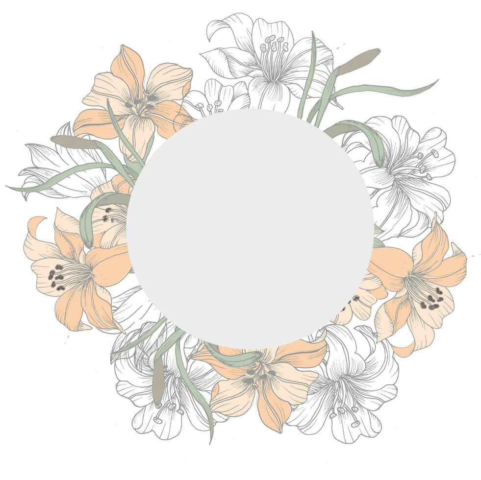Hand Drawn Soft Lily Flower Wreath vector