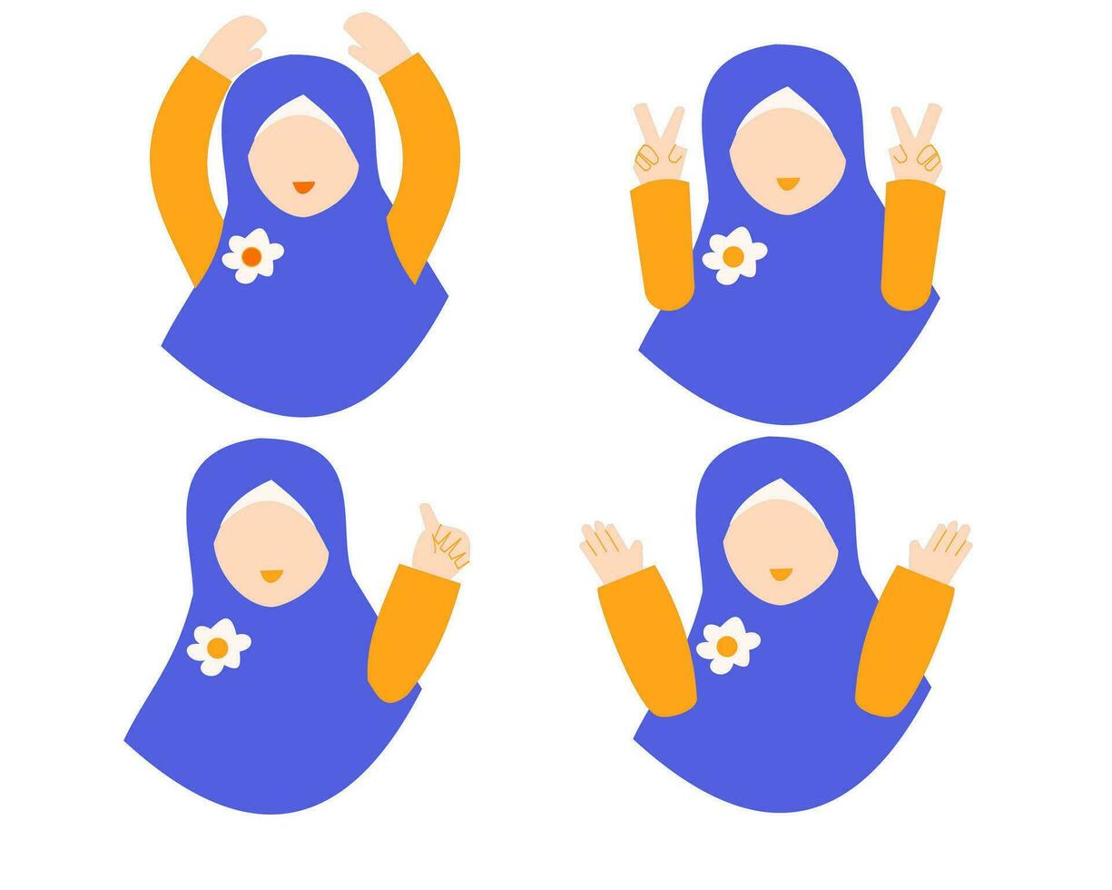 Cute Hijab Girl Character Set vector