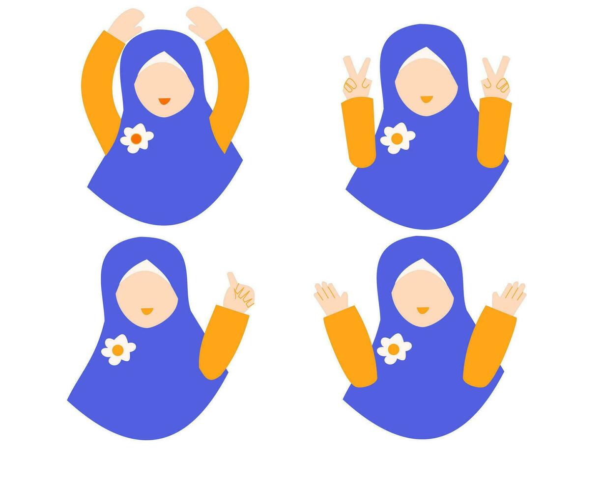 linda hijab niña personaje conjunto vector