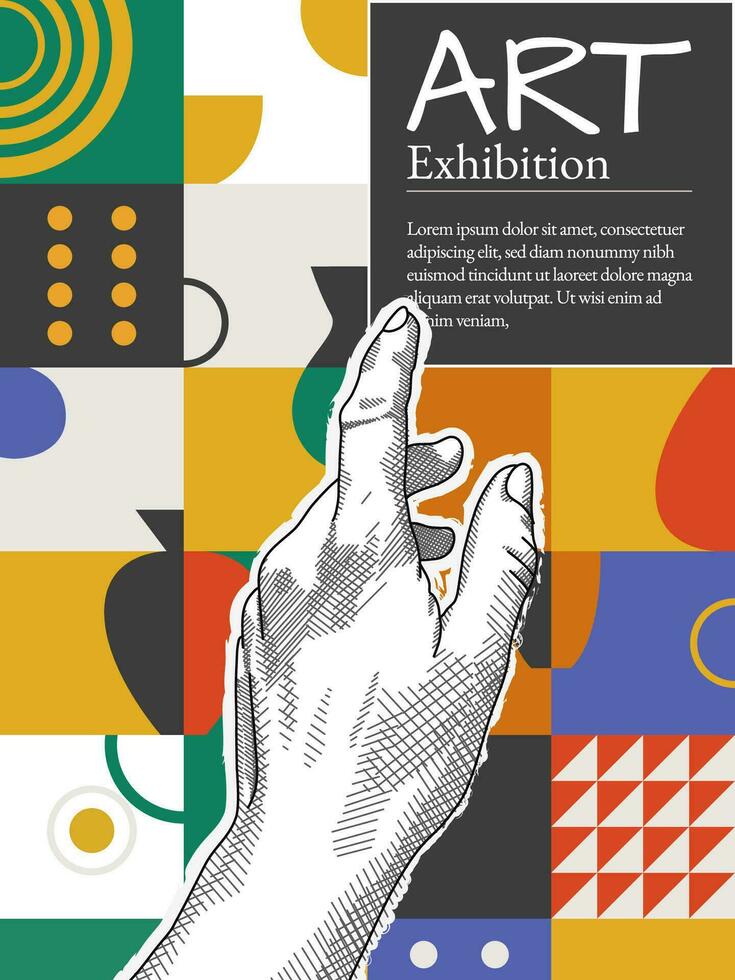 Art posters for the exhibition,  magazine or cover, vector template with sculpture art, Antique statues, geometric background, modern ancient Greek or Roman style. Neo Nostalgia banner.