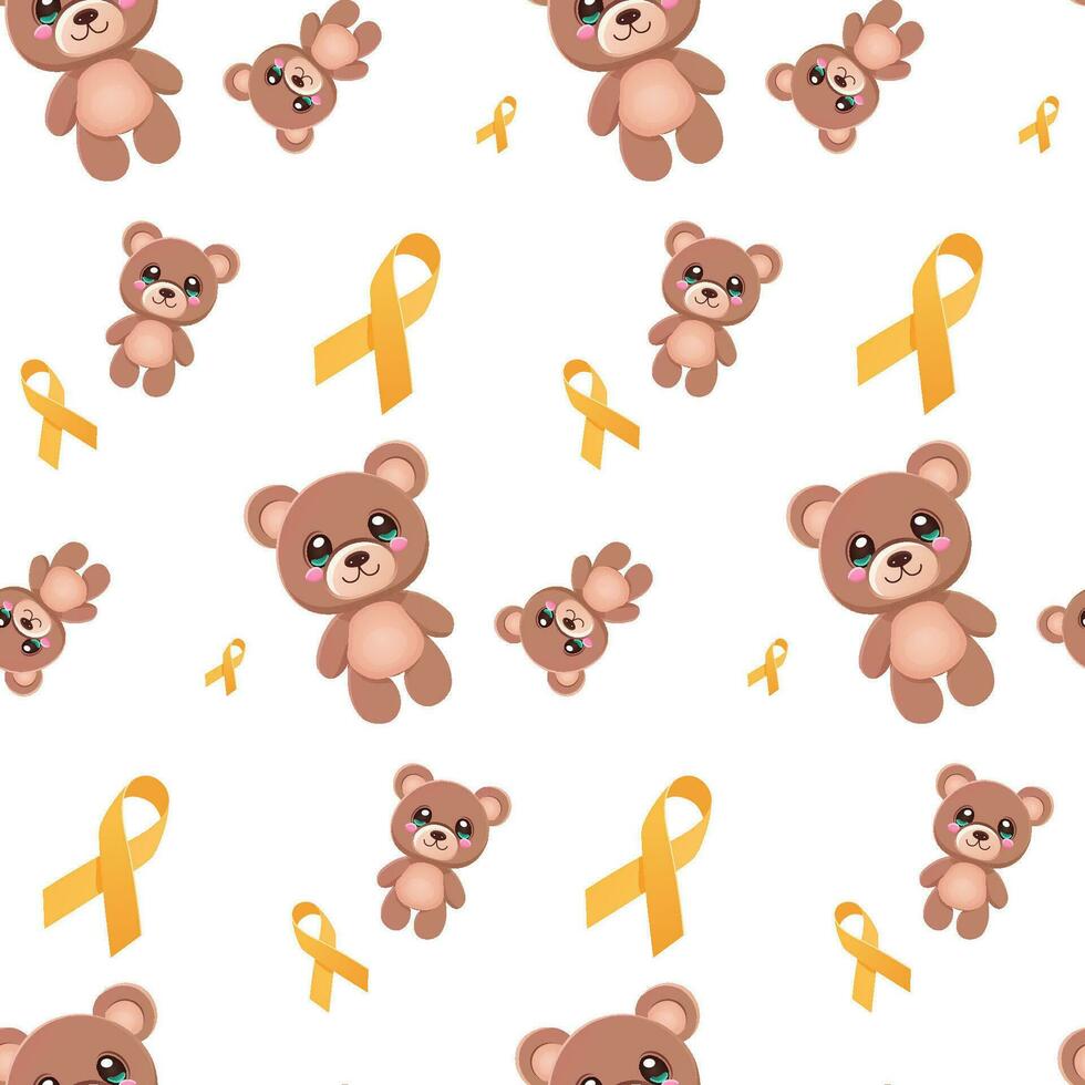 pattern seamless teddy bear and yellow ribbon vector