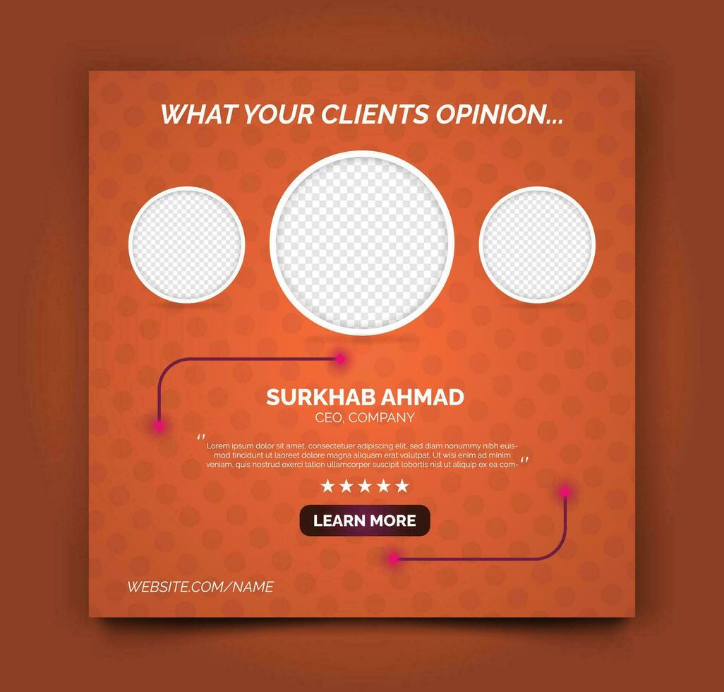 Social media post template or customer feedback review testimonial web banner layout or template vector