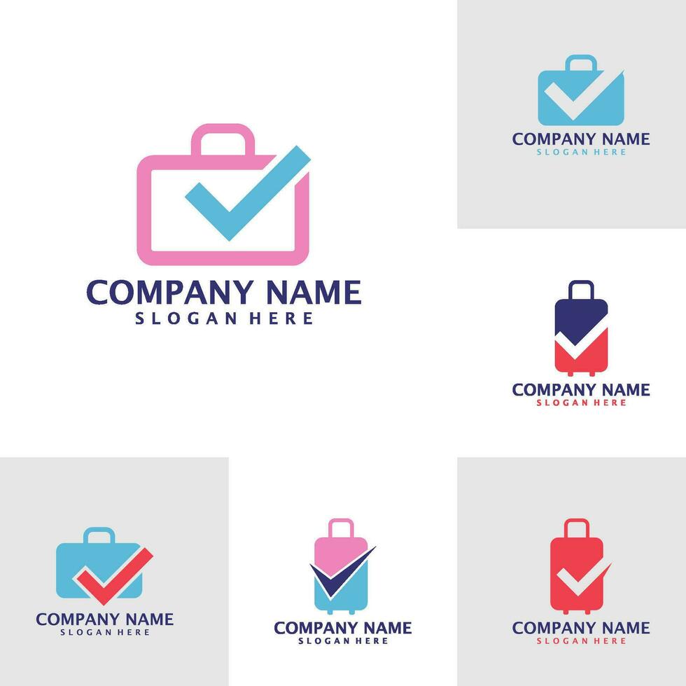 Set of Suitcase with Check logo design vector. Suitcase logo design template concept vector