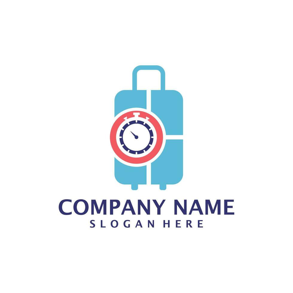 Suitcase with Time logo design vector. Suitcase logo design template concept vector