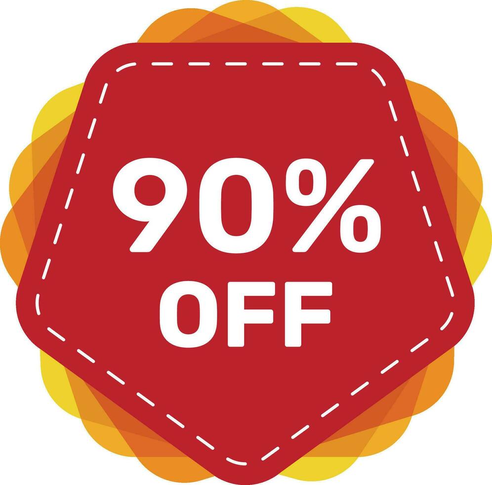 90 off discount sticker. Special offer sale red tag isolated vector illustration. Discount offer price label, symbol for advertising campaign in retail, sale promo marketing, ad offer on shopping day