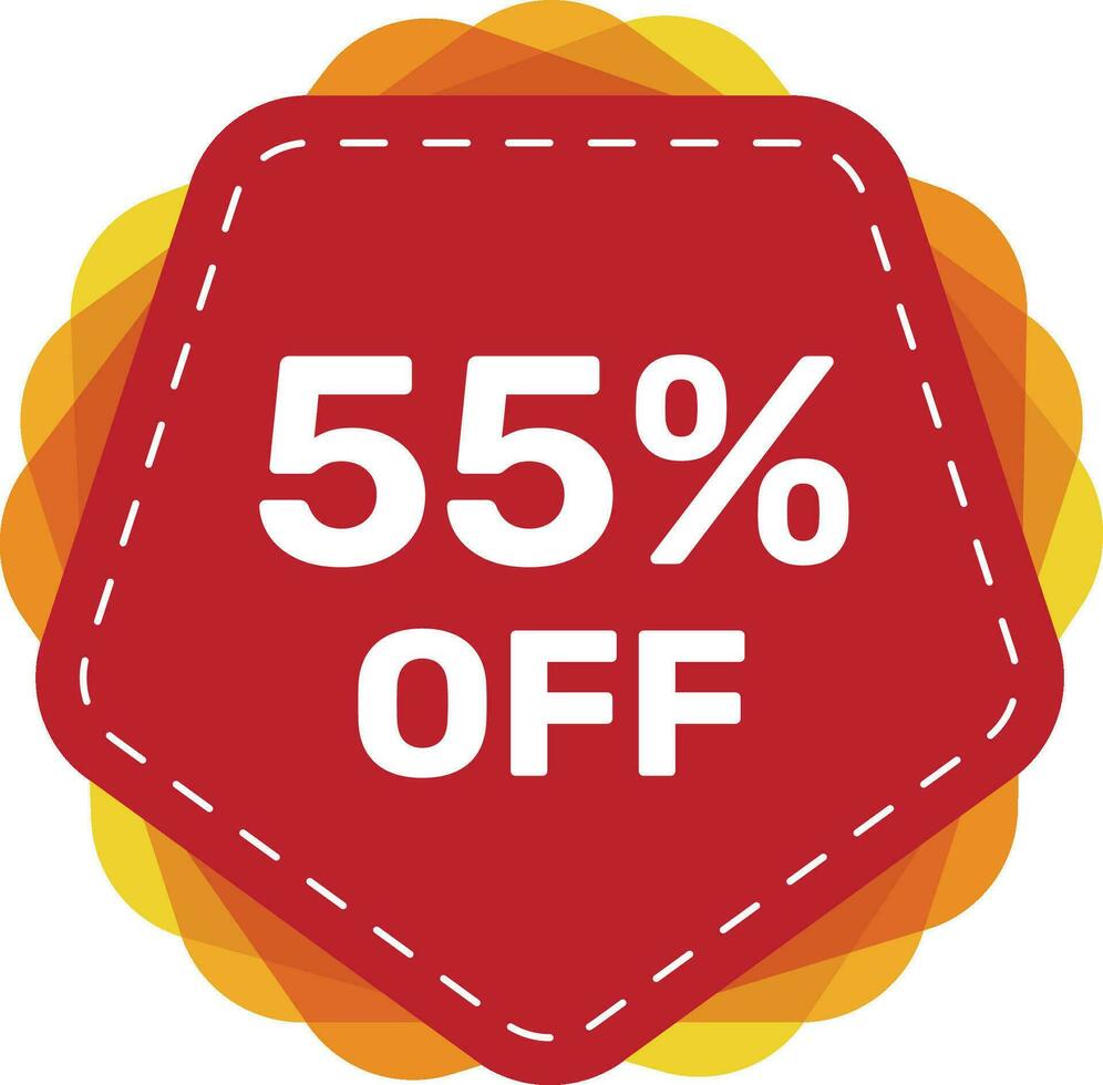 55 off discount sticker. Special offer sale red tag isolated vector illustration. Discount offer price label, symbol for advertising campaign in retail, sale promo marketing, ad offer on shopping day