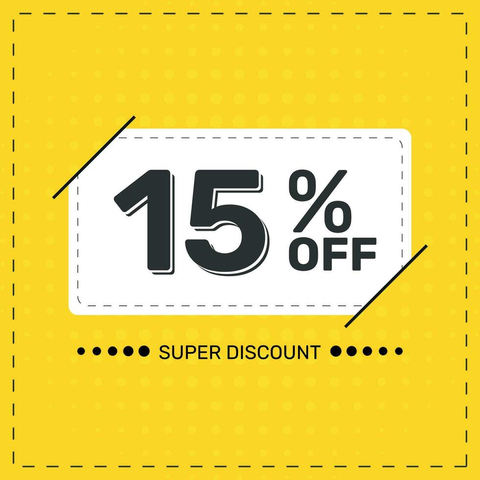 15 Percent OFF. Super Discount. Discount Promotion Special Offer. Discount. Yellow Square Banner Template. vector