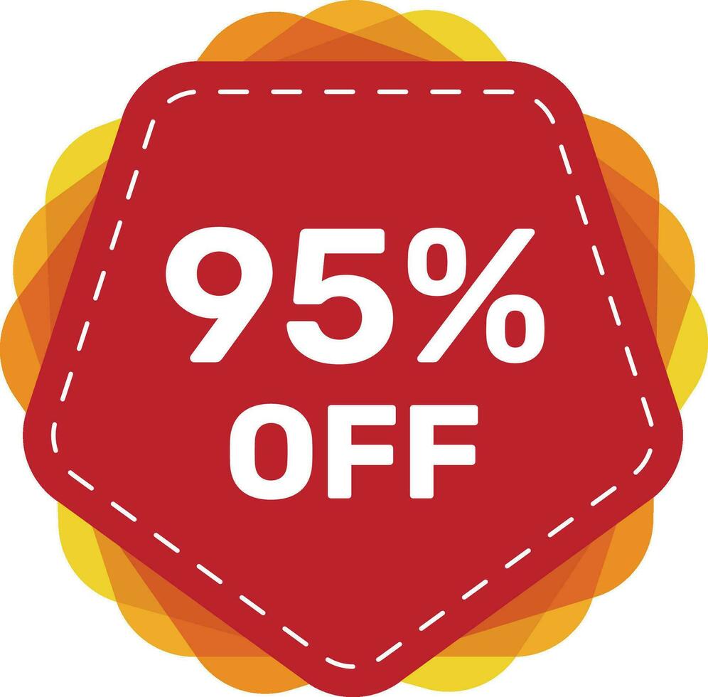 95 off discount sticker. Special offer sale red tag isolated vector illustration. Discount offer price label, symbol for advertising campaign in retail, sale promo marketing, ad offer on shopping day