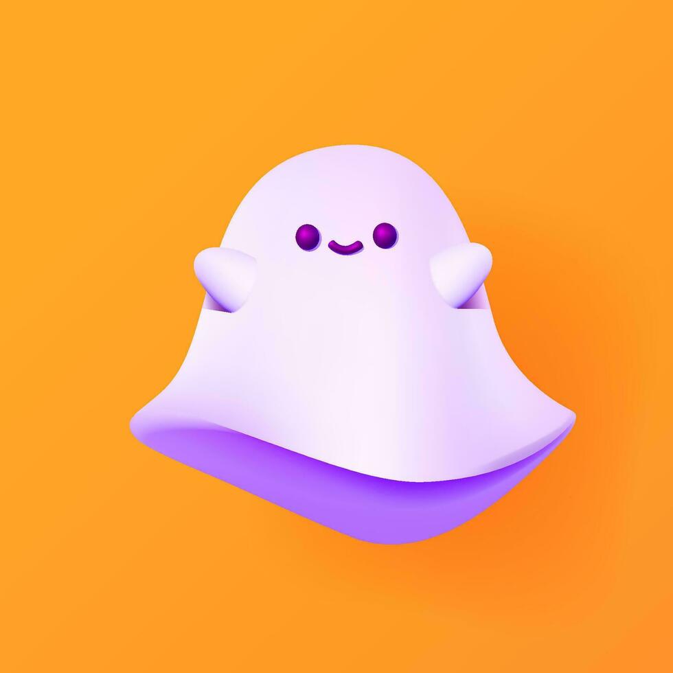 Cute 3D ghost icon on a orange background. vector