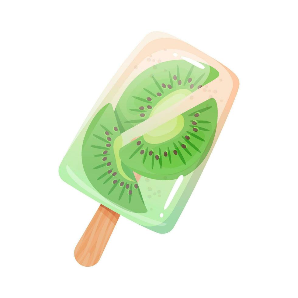 Sweet kiwi ice cream on a white background. vector