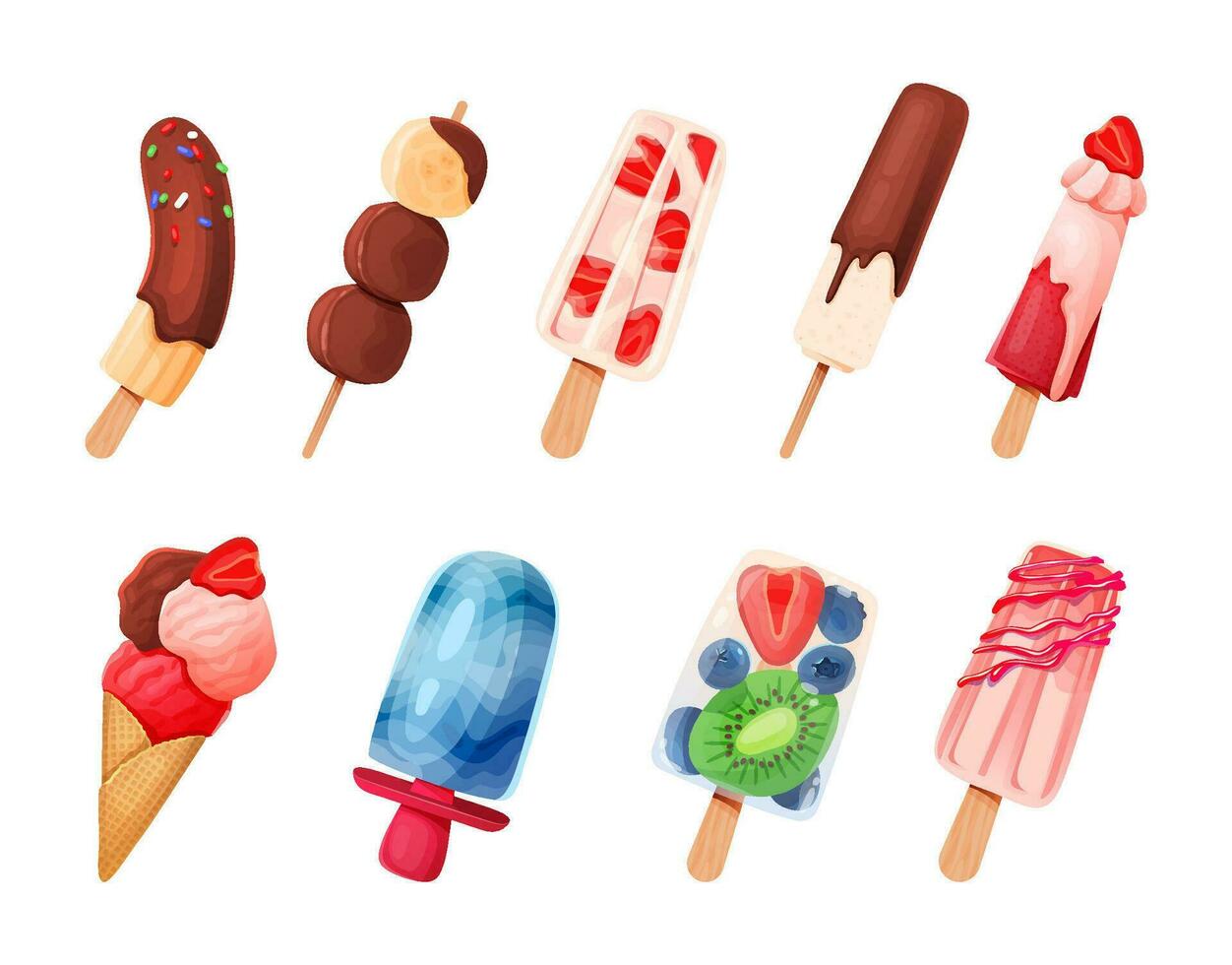 Ice cream collection on a white background. vector