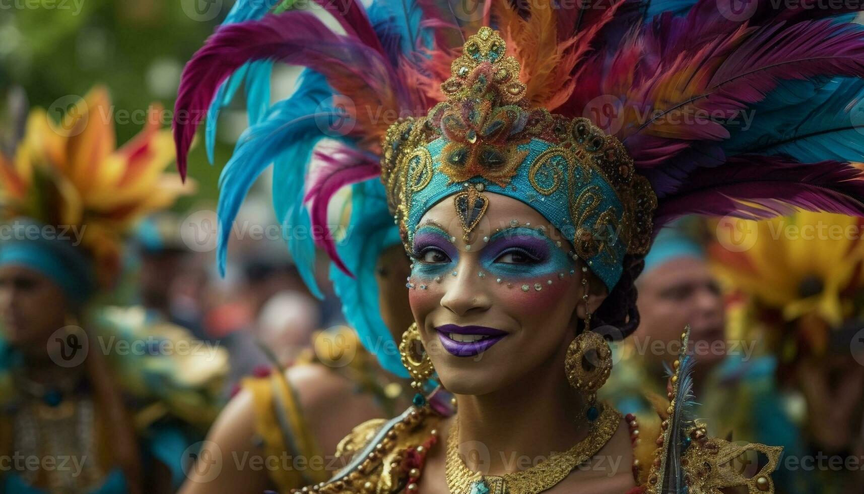 Smiling women in traditional clothing celebrate indigenous culture with ...