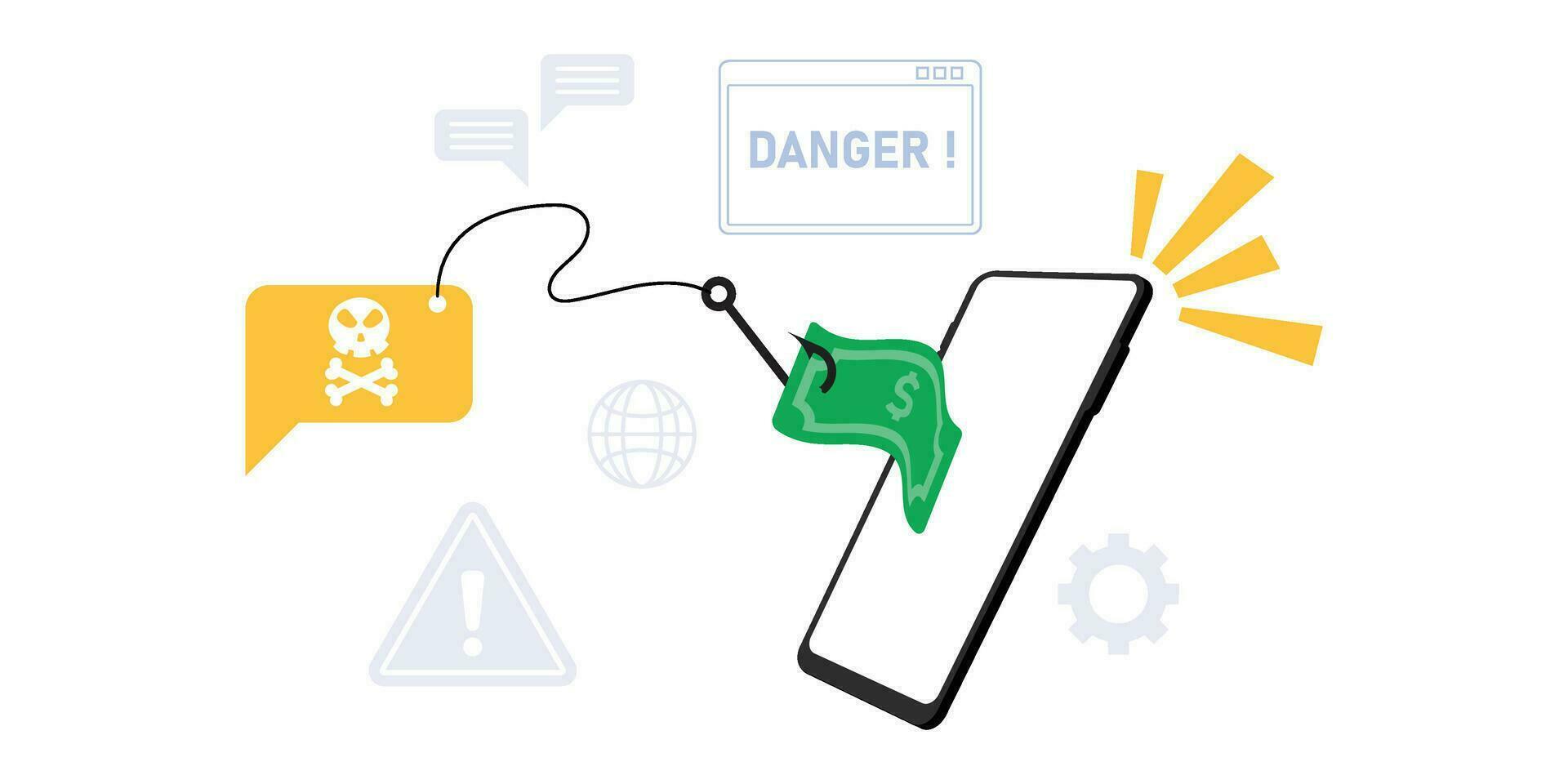 phising illustration from message to smartphone stealing money vector
