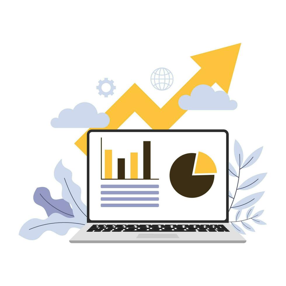 datos analista trabajo trabajo ilustración con grafico y ordenador portátil plano diseño vector