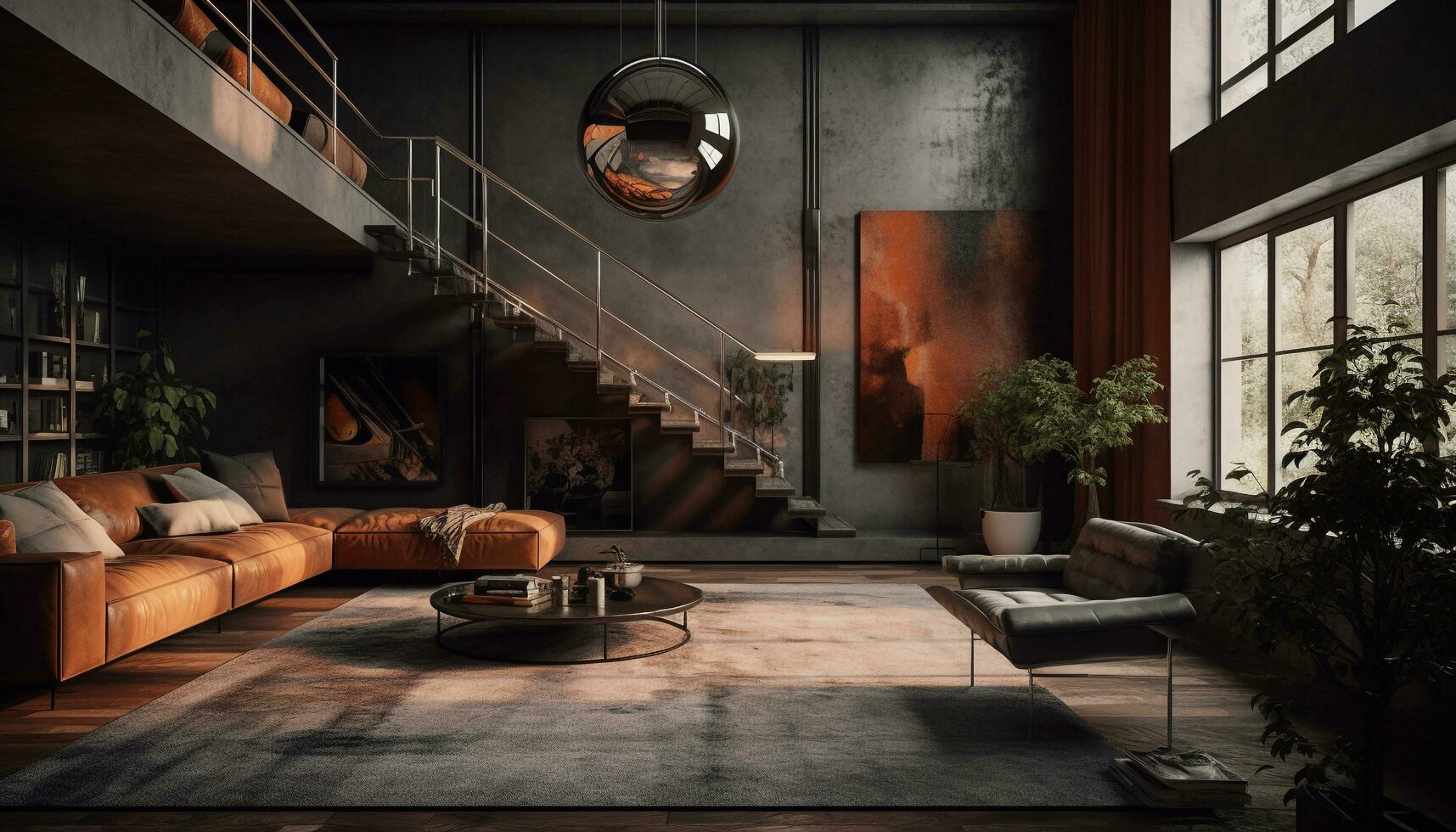 Modern luxury loft apartment with comfortable sofa and elegant ...