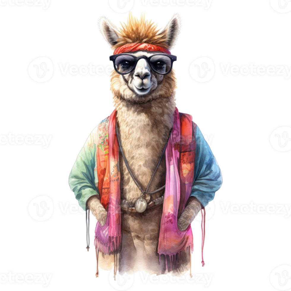 watercolour lama dressed in clothes . AI Generated png