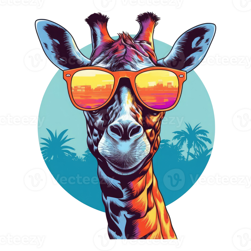 waterverf giraffe vervelend zonnebril . ai gegenereerd png