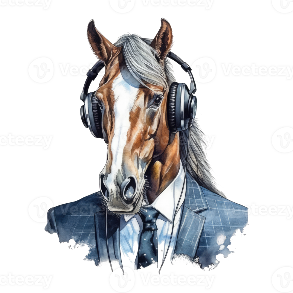 watercolor horse wearing headphones . AI Generated 26448625 PNG
