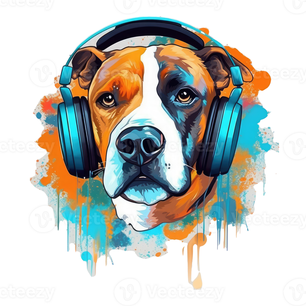 watercolor dog wearing headphones . AI Generated png
