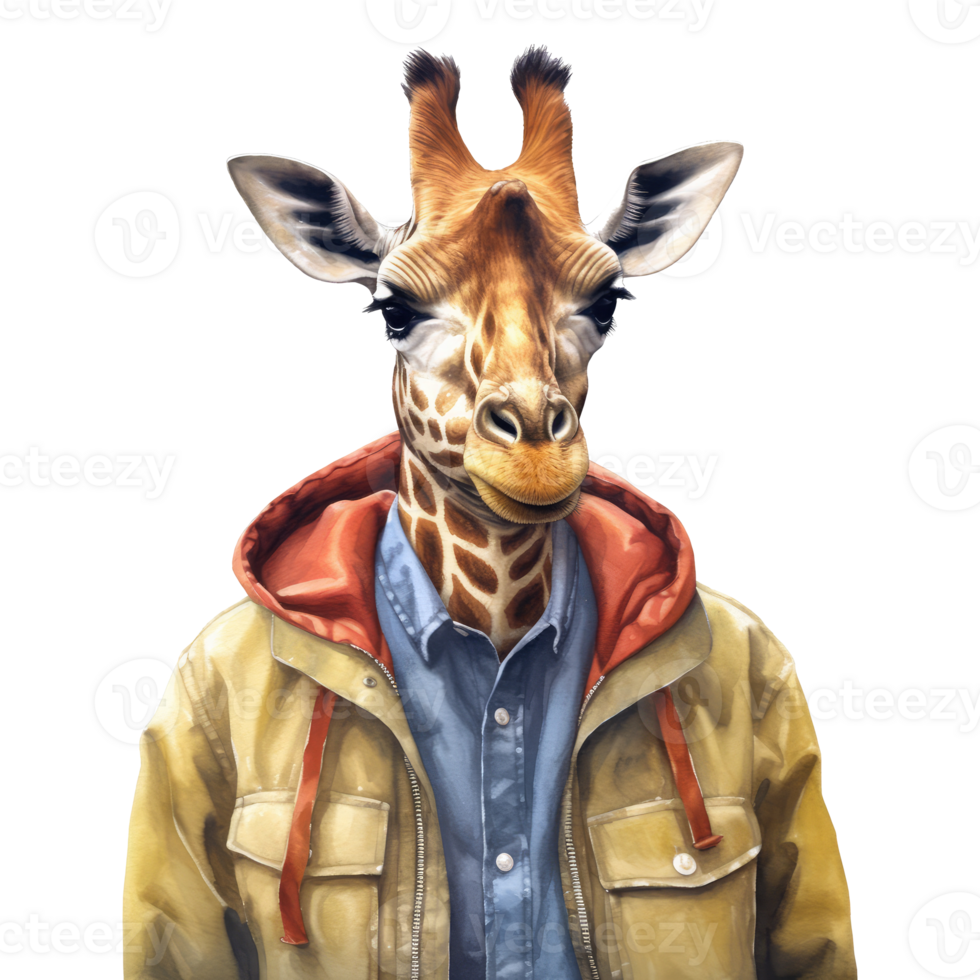 watercolour giraffe dressed in clothes . AI Generated 26448639 PNG