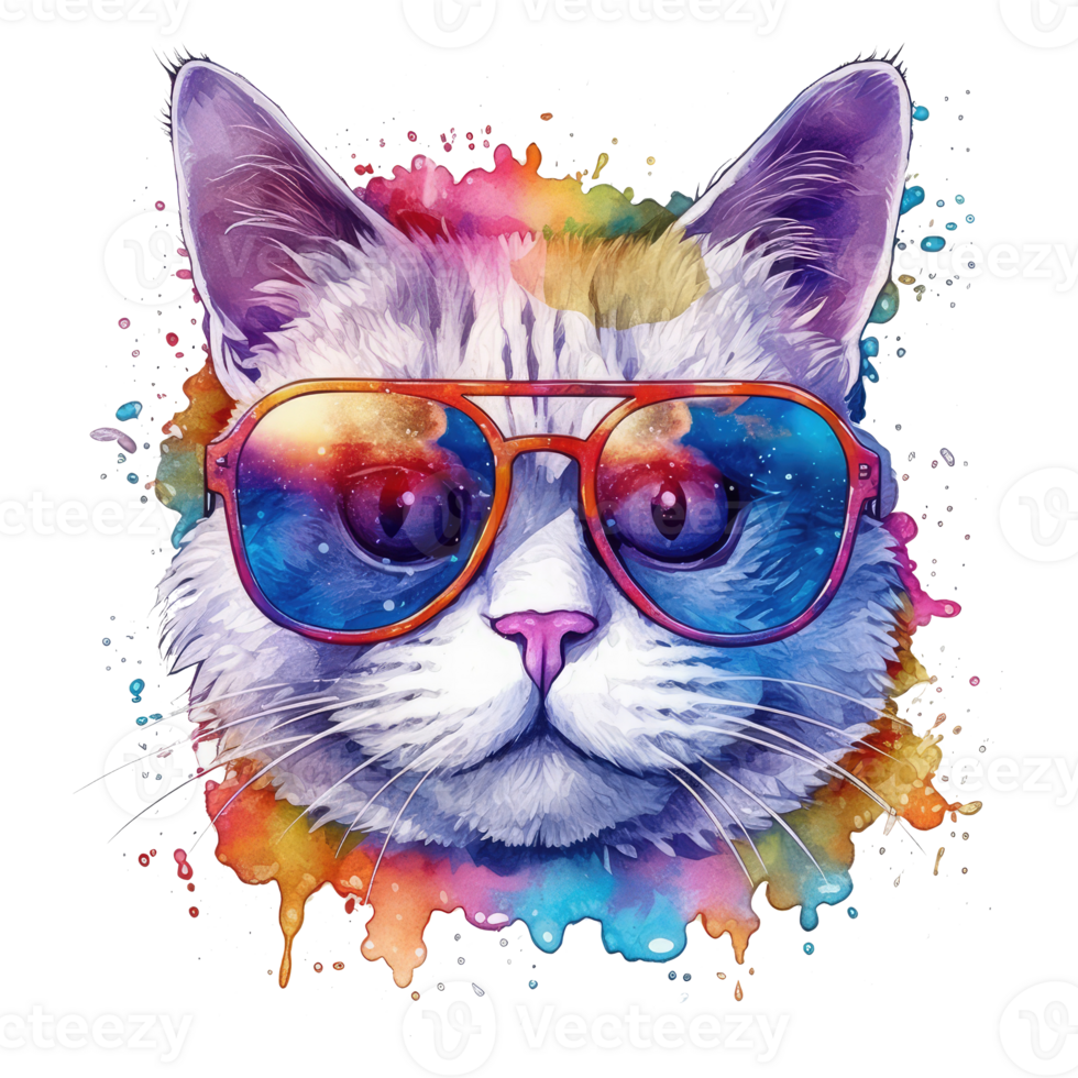 watercolor cat wearing sunglasses . AI Generated png