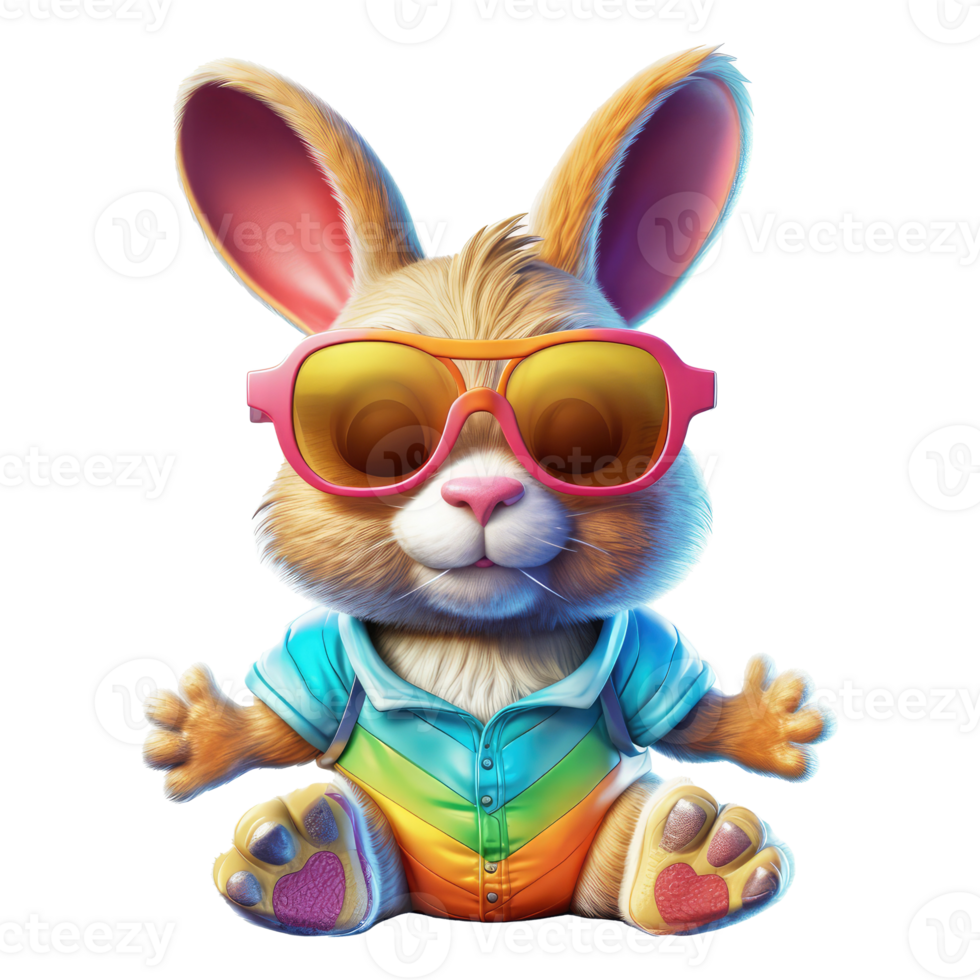 watercolor bunny wearing sunglasses . AI Generated png