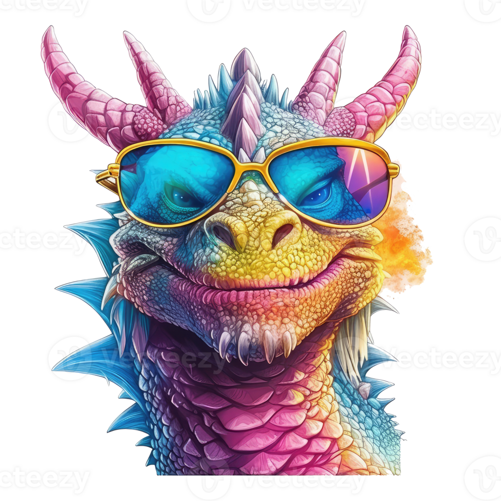 aquarelle dragon portant des lunettes de soleil . ai généré png