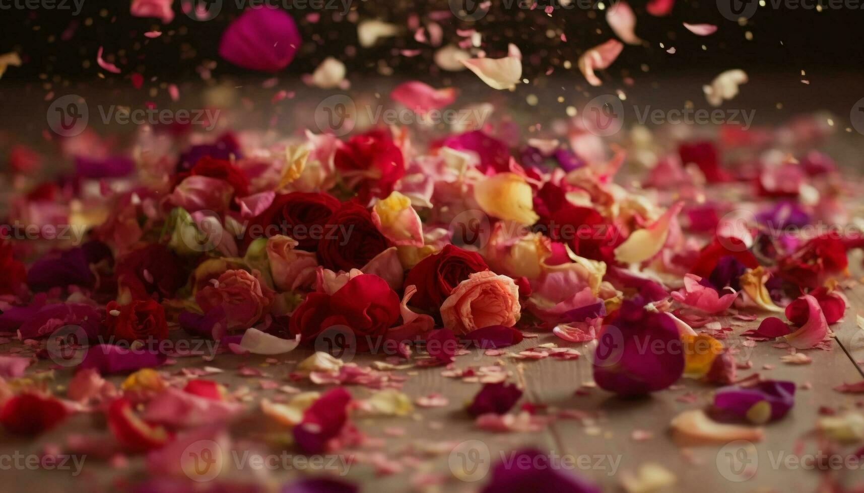 romántico Boda celebracion con Fresco flor ramo de flores y rosado Rosa  pétalos generado por ai 26448984 Foto de stock en Vecteezy