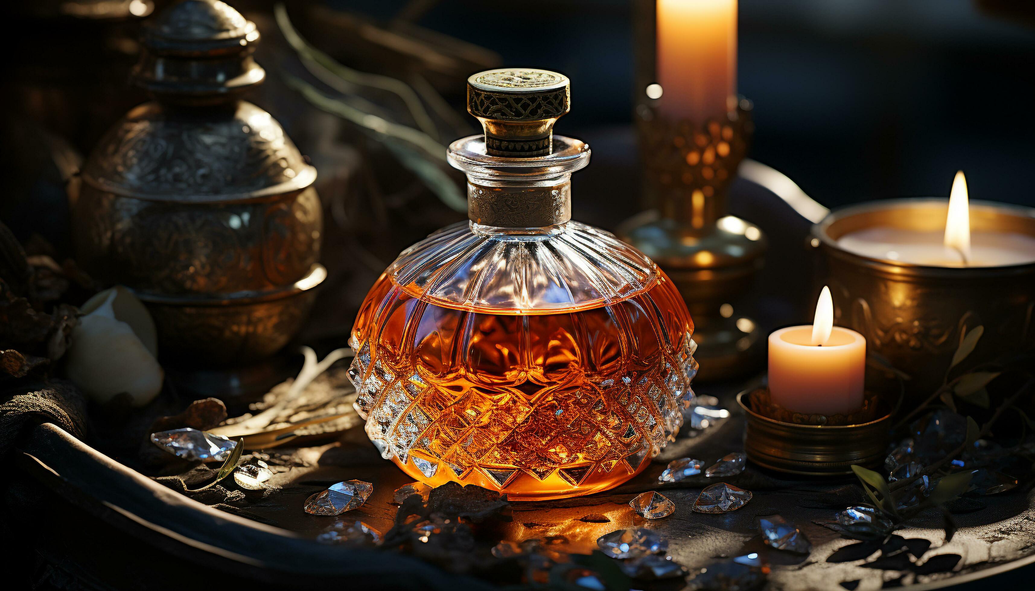 Candle flame dances, aromatherapy whispers relaxation in nature tranquil scene generated by AI