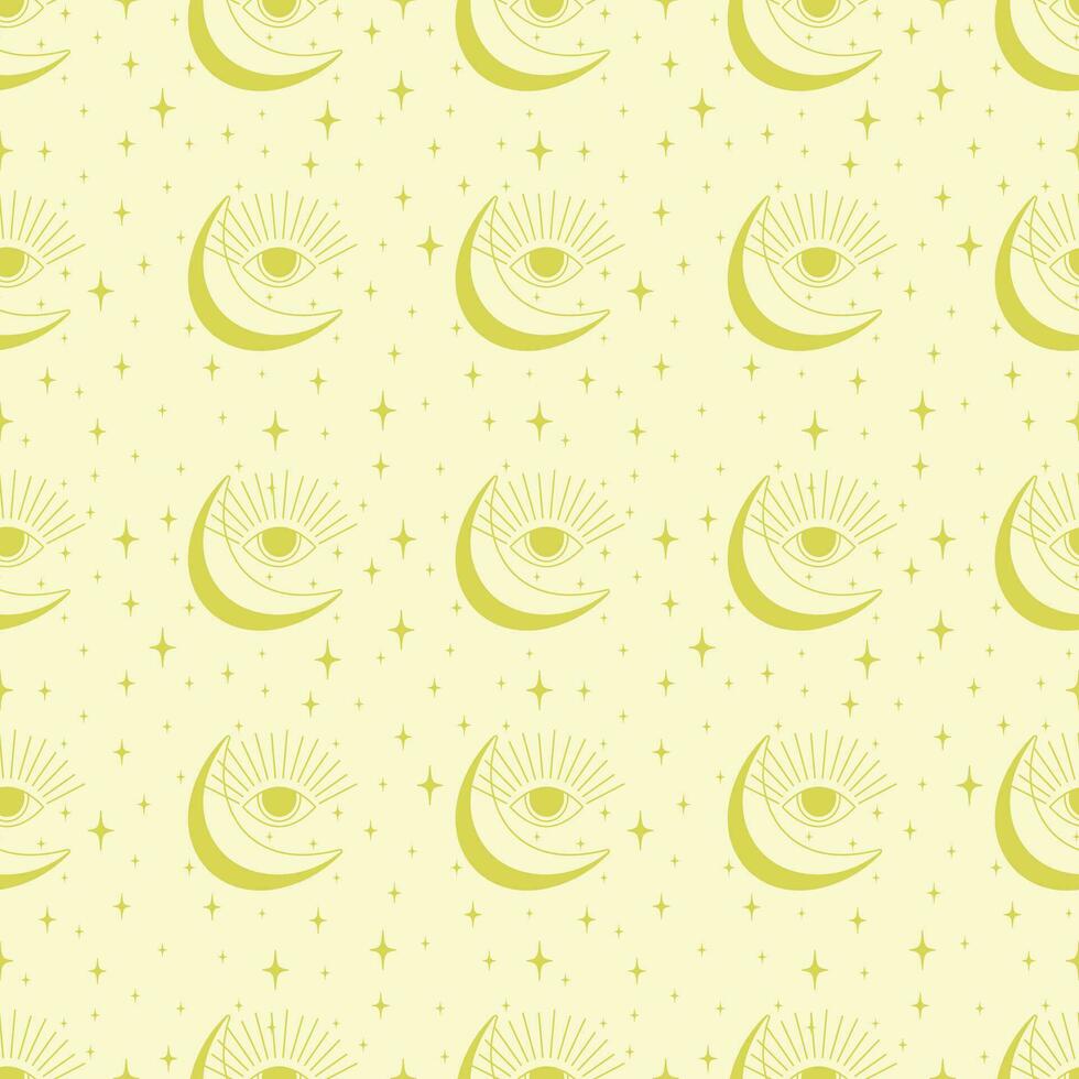 Doodle yellow illustration seamless pattern with all-seeing eye. vector