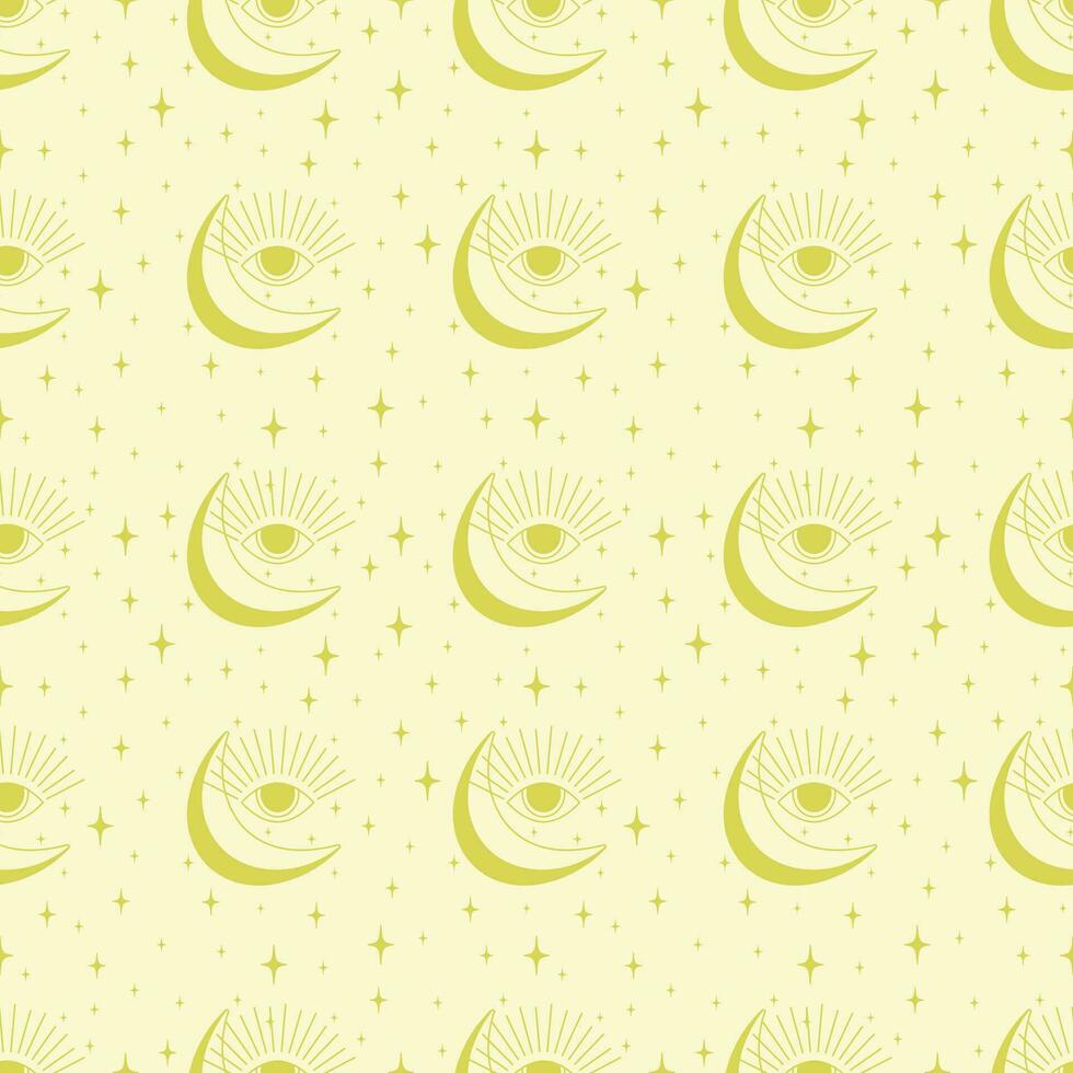 Doodle yellow illustration seamless pattern with all-seeing eye. vector