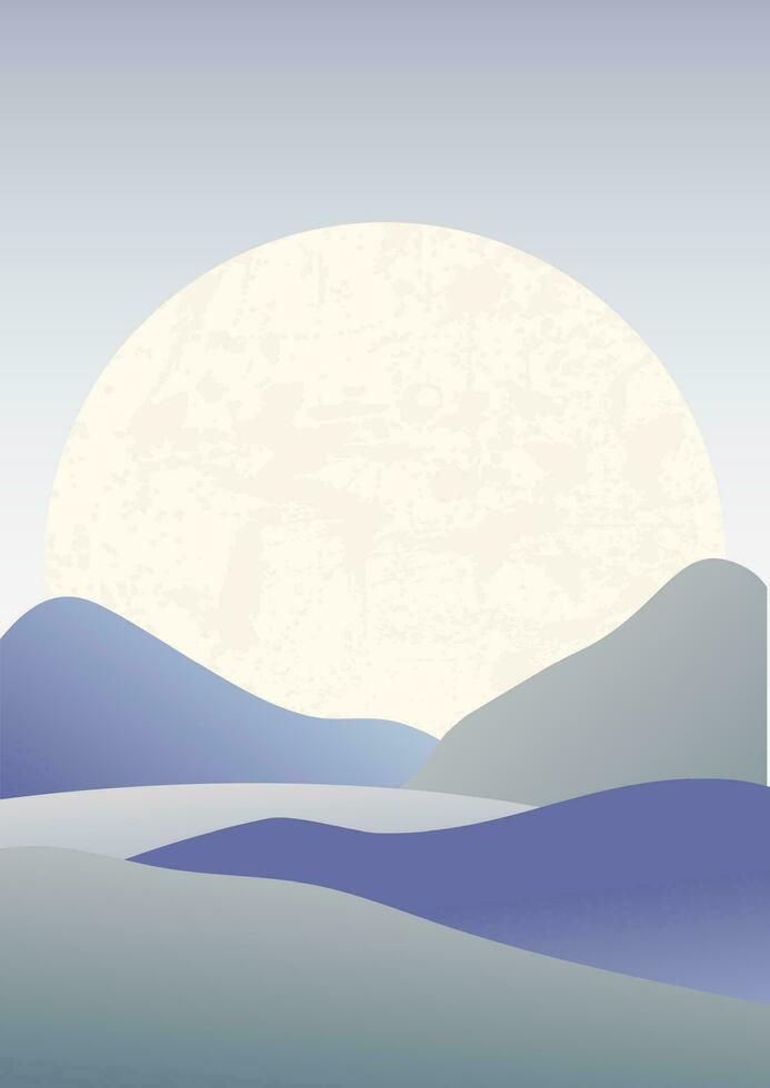 azul paisaje con lago y montañas a noche imprimible Arte vector