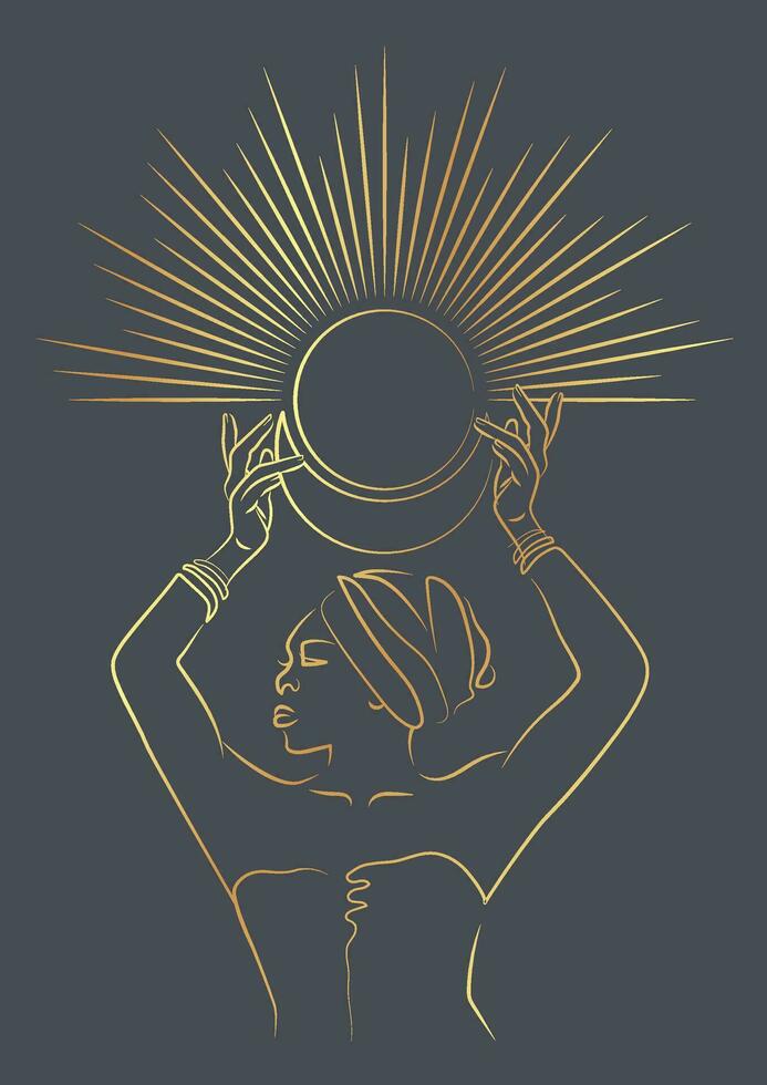 Beautiful ethnic women silhouette with sun and moon vector