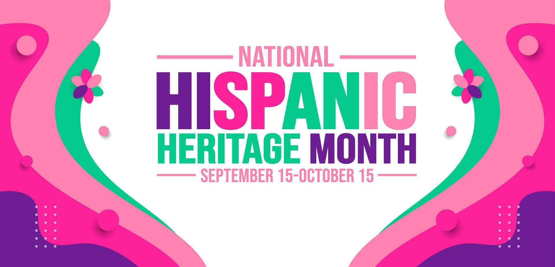 nacional Hispano patrimonio mes celebracion vistoso fondo, tipografía, bandera, cartel, tarjeta, y póster diseño modelo. es anualmente celebrado desde septiembre 15 a octubre 15 en el EE.UU. vector
