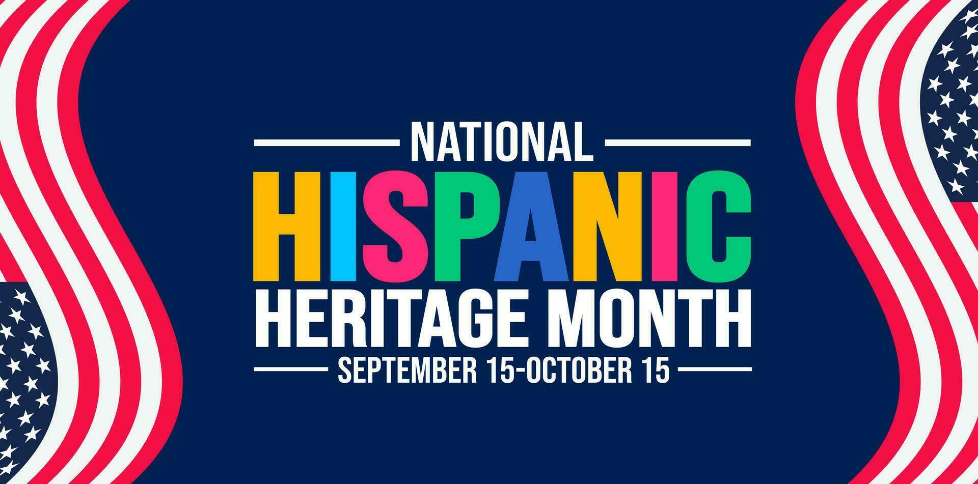 National Hispanic Heritage Month celebration usa flag background, typography, banner, placard, card, and poster design template. is annually celebrated from September 15 to October 15 in the USA. vector